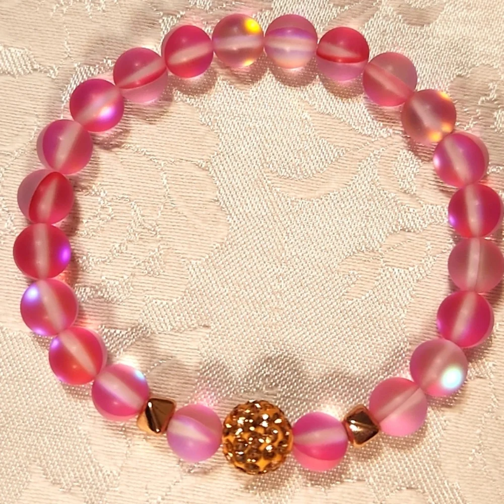 Iridescent Rose Quartz Stretch Bracelets, Set Of 3
